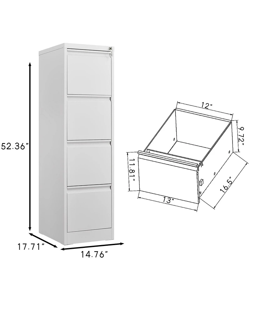 Boyel Living 4 Drawer File Cabinet with Lock Metal Vertical File Storage Cabinet Office Home Steel Vertical File Cabinet for A4 Legal/Letter Size Narr