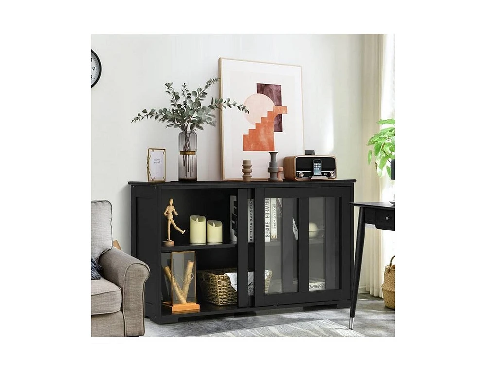 Wood Storage Cabinet with Glass Sliding Doors – Buffet Sideboard for Kitchen, Dining Room, or Living Room