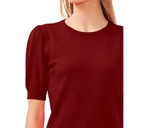 CeCe Women's Crewneck Puff Sleeve Cotton Sweater