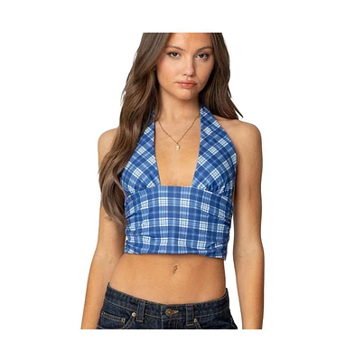 Edikted Womens Plaid Printed Halter Top