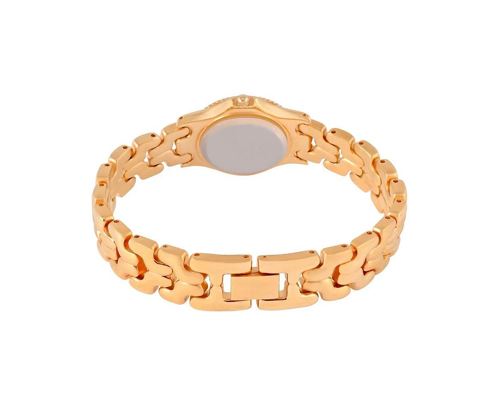 Peugeot Womens Round 25mm 14K Gold Plated Wrist Watch- Mother of Pearl Dial