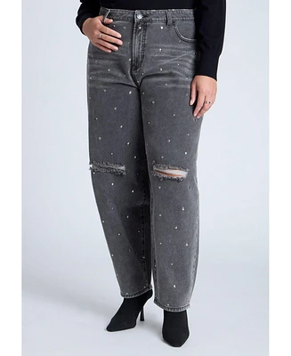 Eloquii Women's Relaxed Taper Leg Jean With Studs