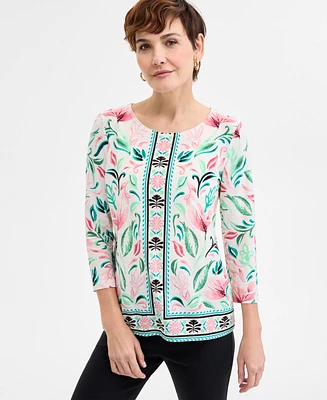 Jm Collection Petite 3/4-Sleeve Jacquard Top, Exclusively at Macy's