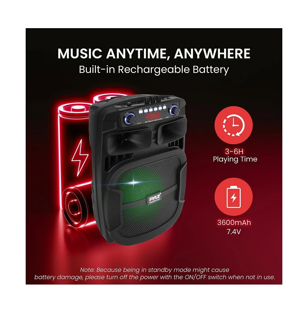 Pyle Portable Bluetooth Pa Speaker System - 800W 12 Inch Outdoor Speaker with Built-In Party Lights