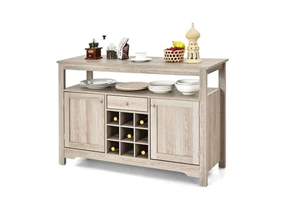 Kitchen Buffet Cabinet with Wine Rack – Wood Storage Sideboard with Open Shelf for Dishes and Bottles