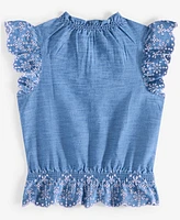 Big Girl Eyelet-Trim Chambray Top, Exclusively at Macy's