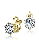 Sterling Silver 14k Gold Plated Cubic Zirconia Solitaire Drop Stud Earrings