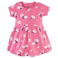 Hudson Baby Baby Girls Hudson Cotton Short-Sleeve Dresses 2pk, Pink Daisy