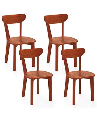 Gymax Solid Wood Dining Chair Set of 4 w/ Curved Backrest & Rubber Wood Frame