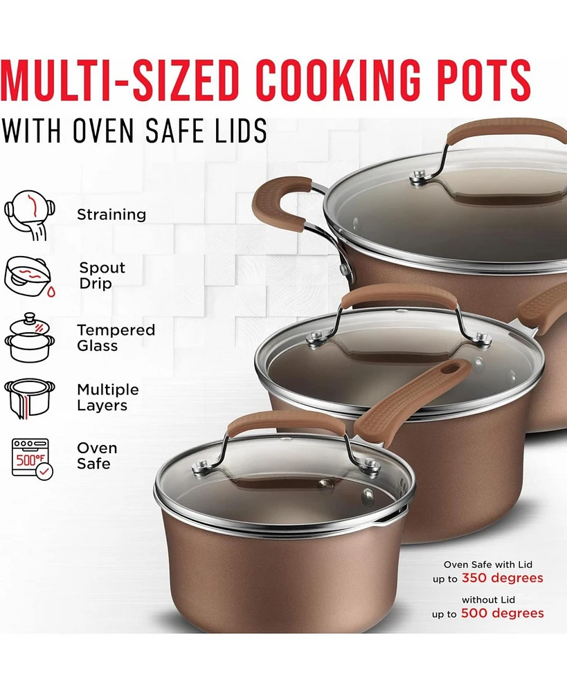 Cookware Set – 23 Piece –Gold Multi-Sized Cooking Pots with Lids, Skillet Fry Pans and Bakeware – Reinforced Pressed Aluminum Met