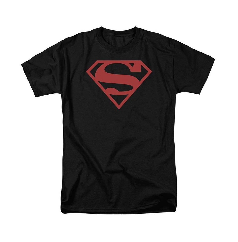 Superman Mens Red On Black Shield Short Sleeve Adult Tee / T-Shirt