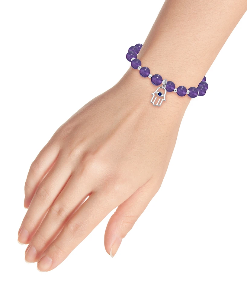 Macy's Silver-Plated Beaded Hamsa Hand Charm Stretch Bracelet