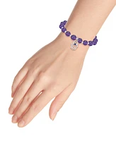 Macy's Silver-Plated Beaded Hamsa Hand Charm Stretch Bracelet