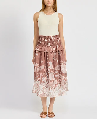En Saison Women's Monet Printed Pull-On Midi Skirt