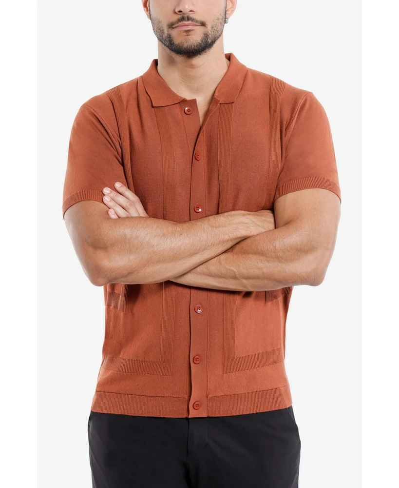 Spring + Mercer Men's Classic Ribbed Texture Polo Sweater