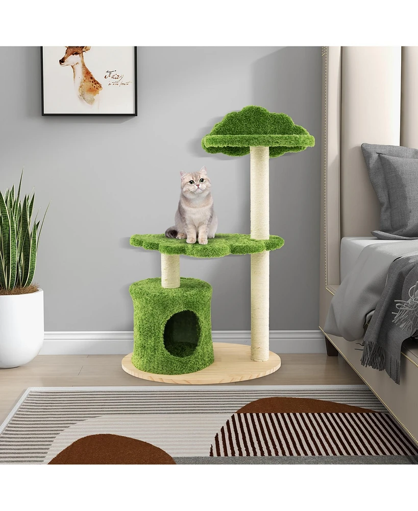 Gymax 38'' Cute Cat Tree Cat Condo Furniture w/ Fully Wrapped Sisal Scratching Posts