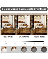 gaomon Led Lighted Vanity Desk With Mirror - Makeup Adjustable Brightness, Metal Drawers, And Open Shelves