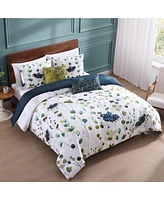 Bebejan Abstract Vines Bedding 220 Thread Count 100% Cotton Sateen 5 Piece King Size Reversible Comforter Set