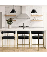Set of 3 Faux Leather Counter Stools–Curved Armrests, Gold Legs, Modern Design for Kitchen & Bar-Maison Boucle