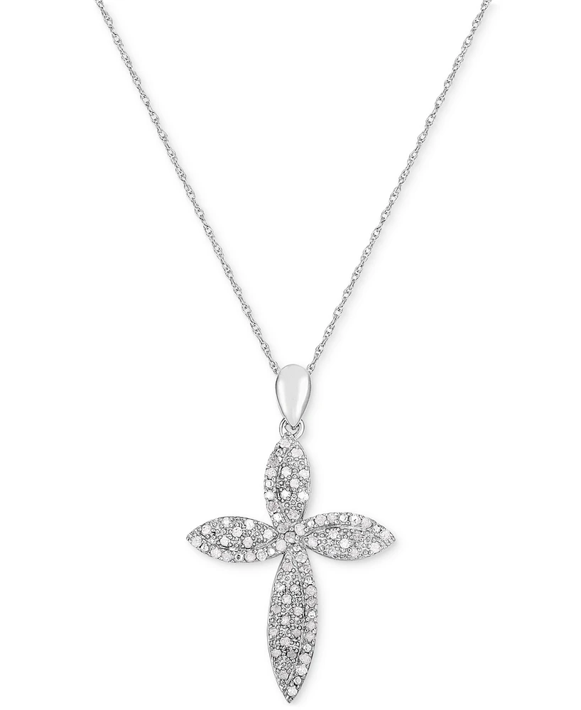 Diamond Swirl Cross 18" Pendant Necklace (1/4 ct. t.w.) in Sterling Silver
