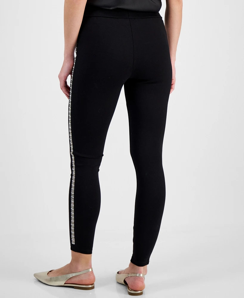 T Tahari Women's Rhinestone Fitted Pull-On Leggings