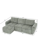 Convertible Sectional Sofa Couch, Modern Fabric 3 Seater L-Shaped Couch for Living Room, Apartment, Office, Small Space, (Grey)
