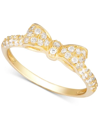 Cubic Zirconia Pave Dainty Bow Ring in 14k Gold-Plated Sterling Silver