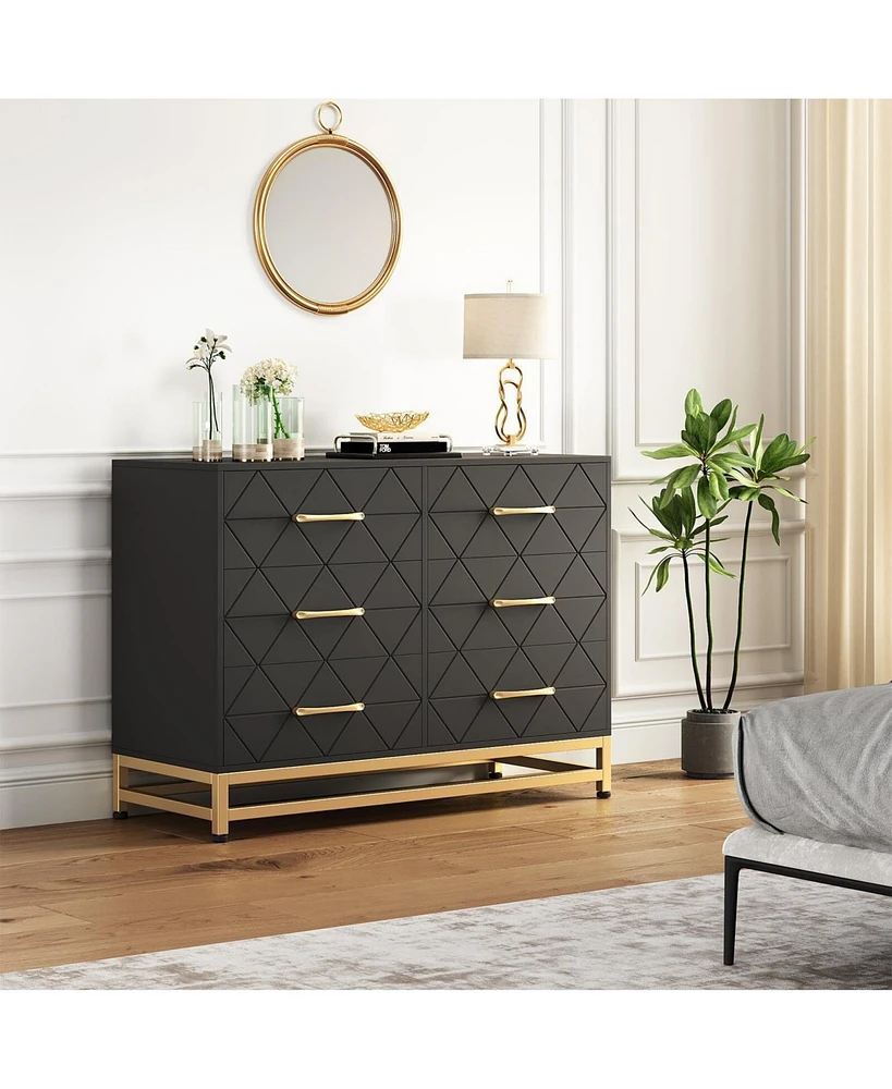 6 Drawers Dresser for Bedroom, Tv Stand Dressers Chest of Drawers for Living Room Hallway Entryway