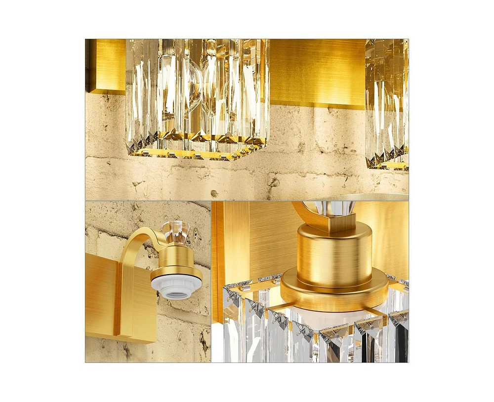 gaomon Modern Crystal Bathroom Vanity Lights Gold Bathroom Light Fixtures Crystal Vanity Shower Lights Over Mirror, Mirror Glass Crystal Bathroom Vani
