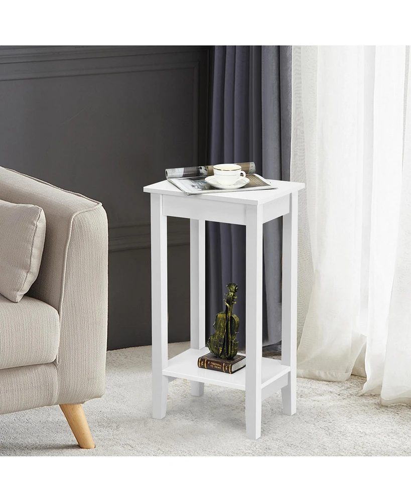 Gymax 2PCS 2-Tier Nightstand End Side Table Coffee Wooden Legs Bedroom Black