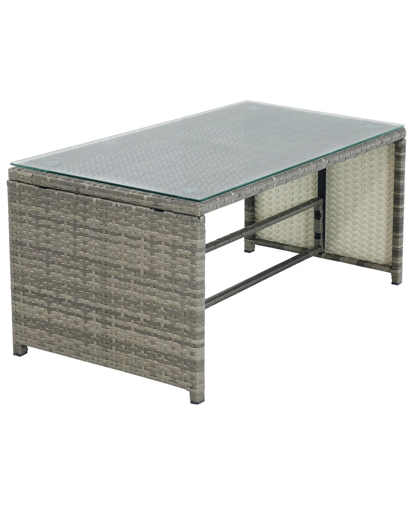 Outdoor Rattan Longford Patio Conversation Set with Chaise Lounge Sectional Sofa, Seat Cushions, and Coffee Table - Charcoal - 2pc