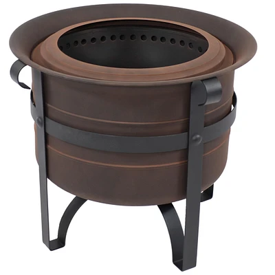 Cauldron-Style Outdoor Wood-Burning Steel Smokeless Fire Pit with Poker - 23"