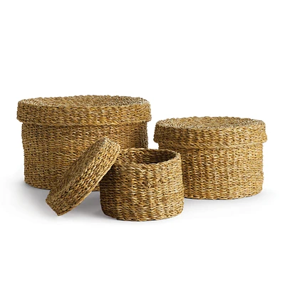 Seagrass Round Lidded Baskets Set of 3
