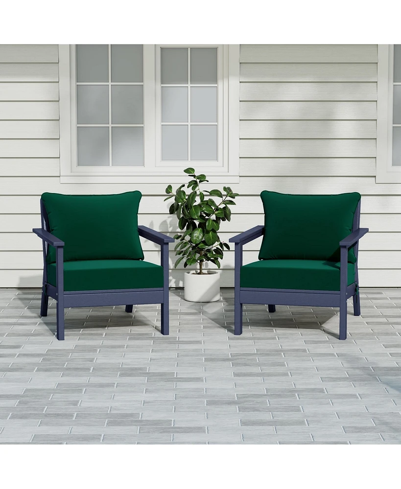 WestinTrends Outdoor Modern Hdpe Patio Navy Blue Club Chairs with Deep Seat Cushions (Set of 2)