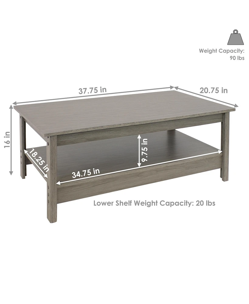 Mdf Indoor Coffee Table with Lower Shelf - 16" H - Thunder Gray