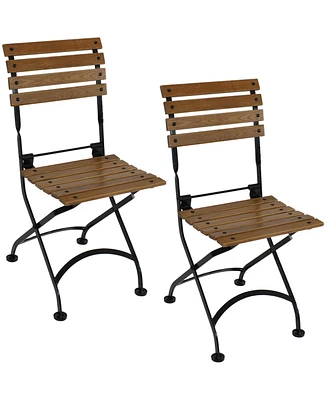 Indoor/Outdoor Patio or Dining Chestnut Wooden Folding Bistro Arm Chair