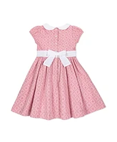 Hope & Henry Toddler Girls Short Sleeve Sateen Dress with Peter Pan Collar