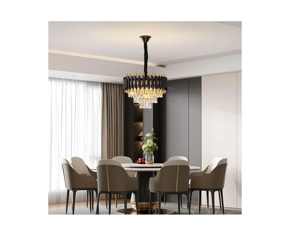 gaomon Modern Crystal Chandeliers 3 Tiers Black and Gold Pendant Light Fixtures