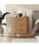6 Drawer Dresser, Horizontal Chests of Double Drawers for Bedroom, Mid Century Dresser with Black Handles and Wooden Legs, Storage Drawer Organizer fo