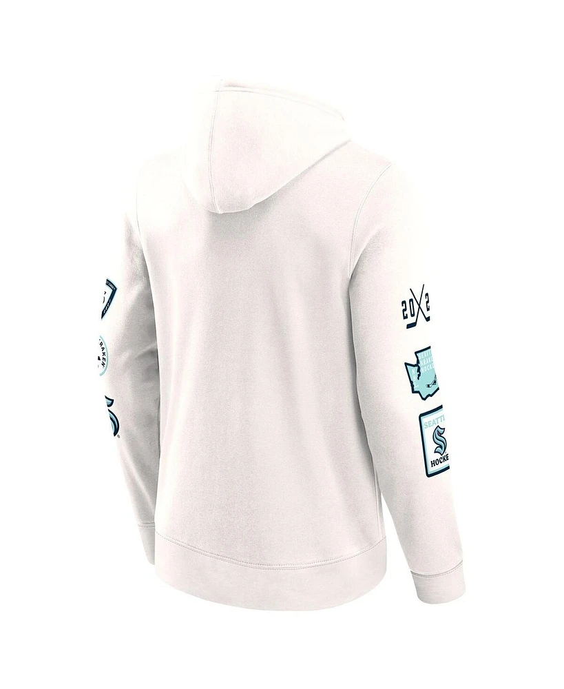 Fanatics Men's White Seattle Kraken Letterman Fleece Pullover Hoodie
