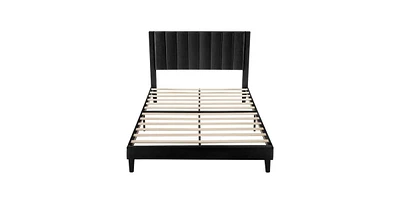 Contemporary Upholstered Bed Frame with Headboard – Sturdy Platform for Bedroom, Easy Assembly
