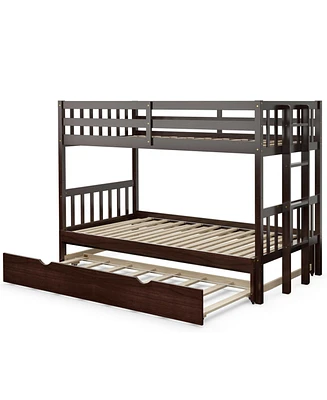 Twin Pull-Out Bunk Bed with Trundle Wooden Ladder