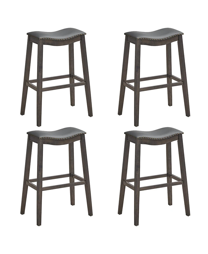 Gymax Set of Saddle Bar Stools Height Kitchen Chairs w/ Rubber Wood Legs