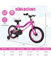 16" Led Lighted Kids Bike with Adjustable Seat Coaster Brake Training Wheels