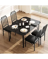 Glass Dining Table Set for 4, Kitchen Table Chairs Set of 4 with Comfortable Pu Cushion, Dining Room Table Set for 4 with Kitchen Chairs Furniture Sui