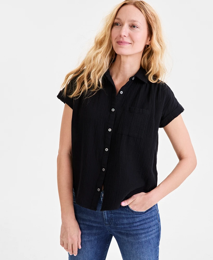 Style & Co Petite Cotton Gauze Camp Shirt, Created for Macy's