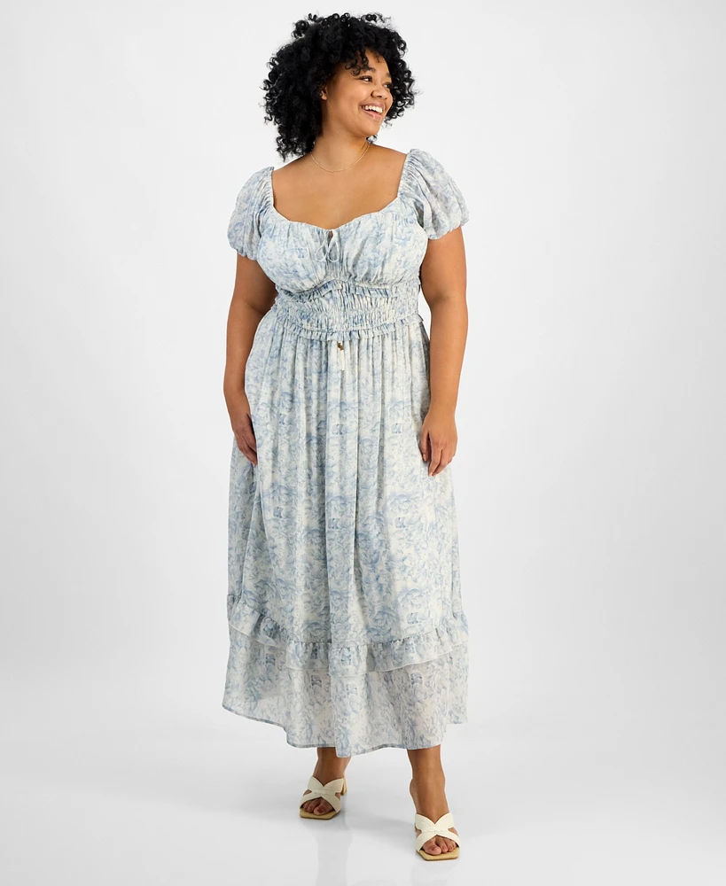 And Now This Trendy Plus Puff-Sleeve Floral Maxi Dress, Exclusively at Macy's