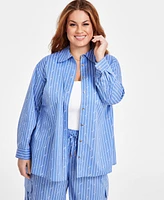 Nina Parker Plus Size Affirmation Text Striped-Print Blouse