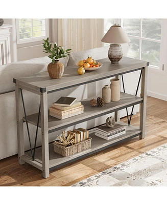 gaomon Farmhouse Entryway Table,47 Inch Narrow Long Console Table with Storage, 3 Tier Wood Console Table for Living Room, Farmhouse Sofa Tables Behin