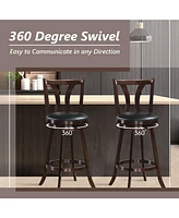 Gymax Set of 2 Swivel Bar stools 29.5" Bar Height Chairs with Rubber Wood Legs
